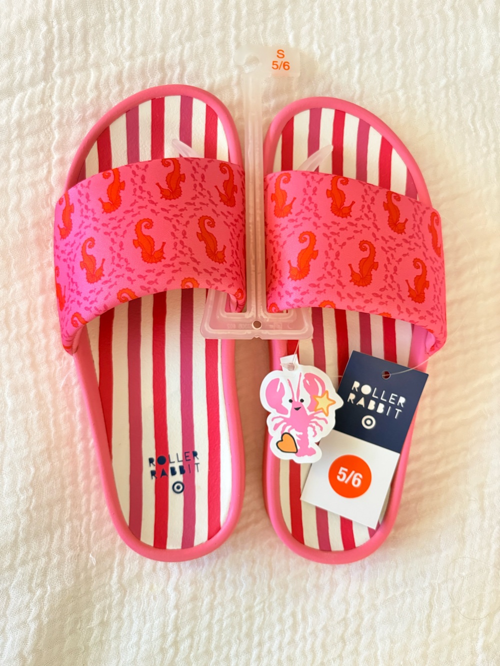 Roller Rabbit NWT Pink Stripe Seahorse Slide Sandals Limited Edition size 5 / 6